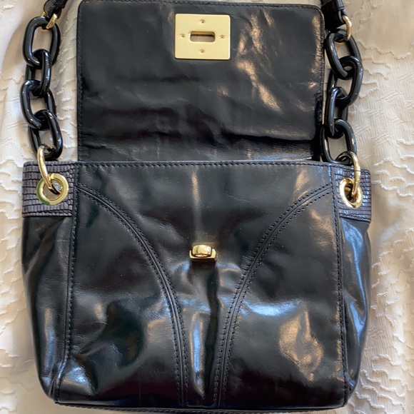 MILLY leather twist lock shoulder bag black gray gold - Picture 10 of 16